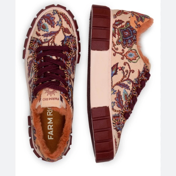 FARM RIO Beige Sunset Floral Tapestry Flatform Sneakers, Boho - Picture 4 of 15
